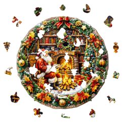 Alternative view of Wooden Jigsaw Puzzle - Fireside Santa