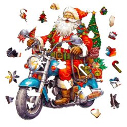 Alternative view of Wooden Jigsaw Puzzle - Motorcycle Santa