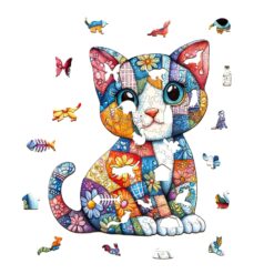 Alternative view of Wooden Jigsaw Puzzle - Patchwork Cat