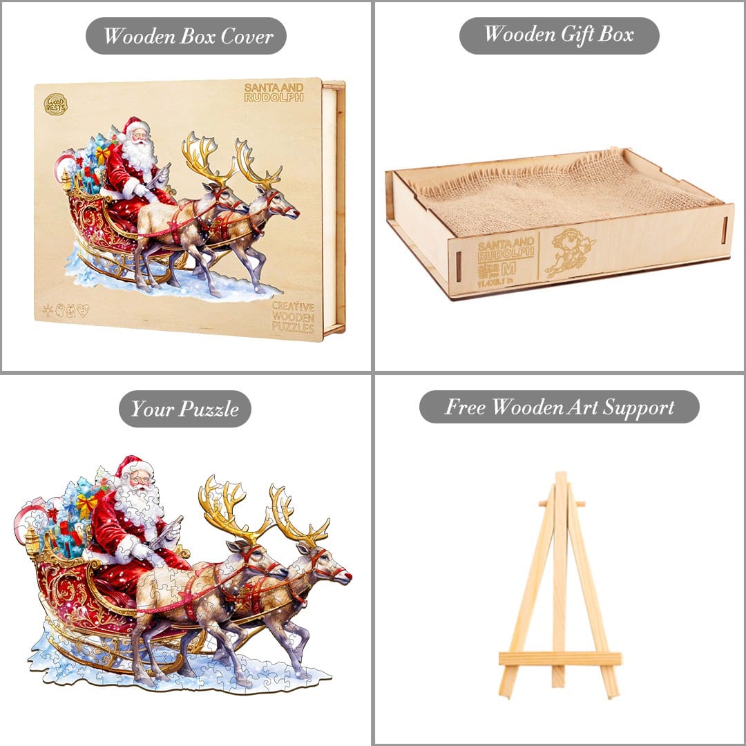 Wooden Jigsaw Puzzle - Santa and Rudolph - Image 4