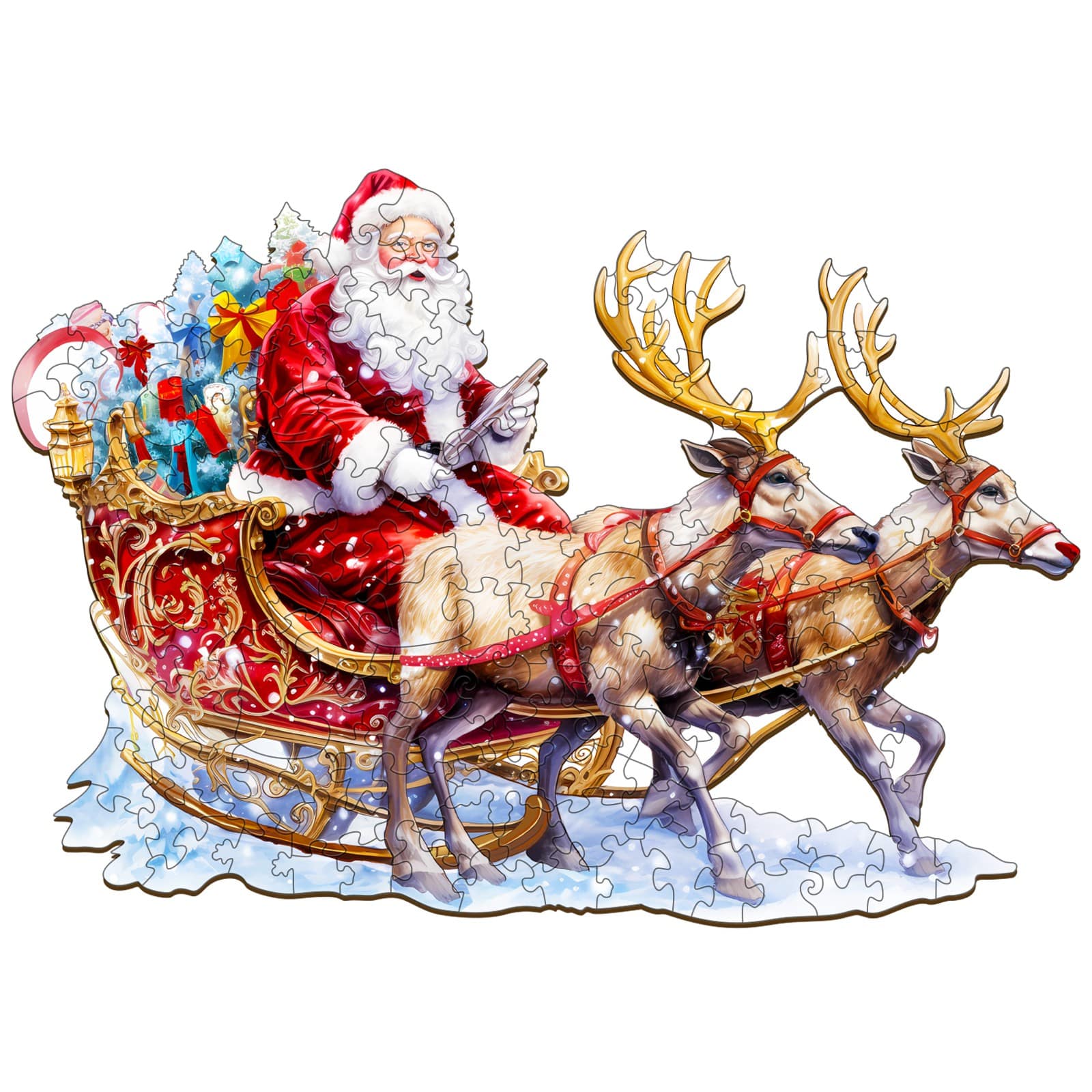Wooden Jigsaw Puzzle - Santa and Rudolph