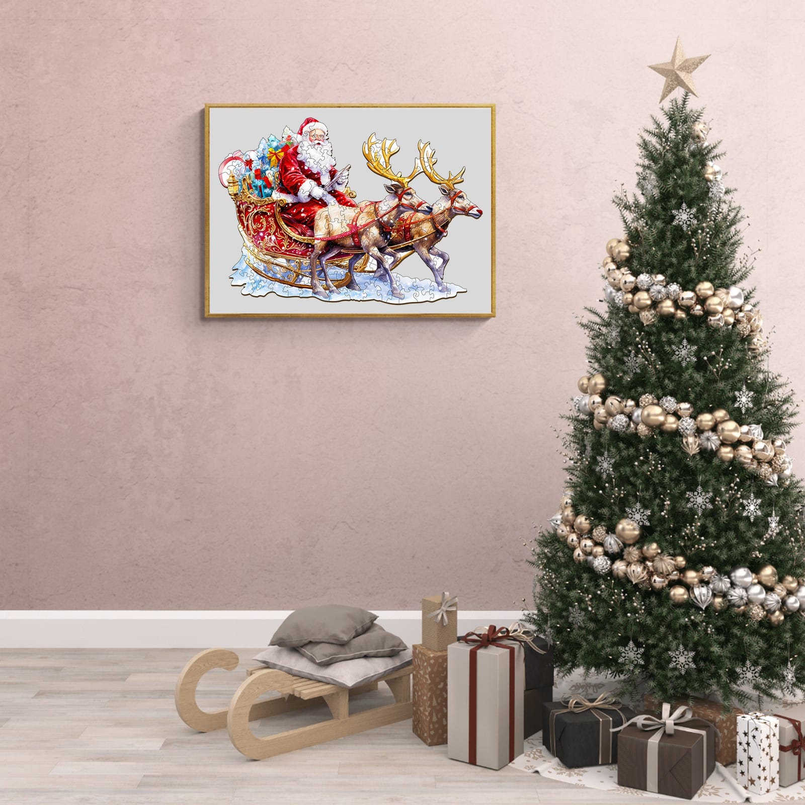 Wooden Jigsaw Puzzle - Santa and Rudolph - Image 7