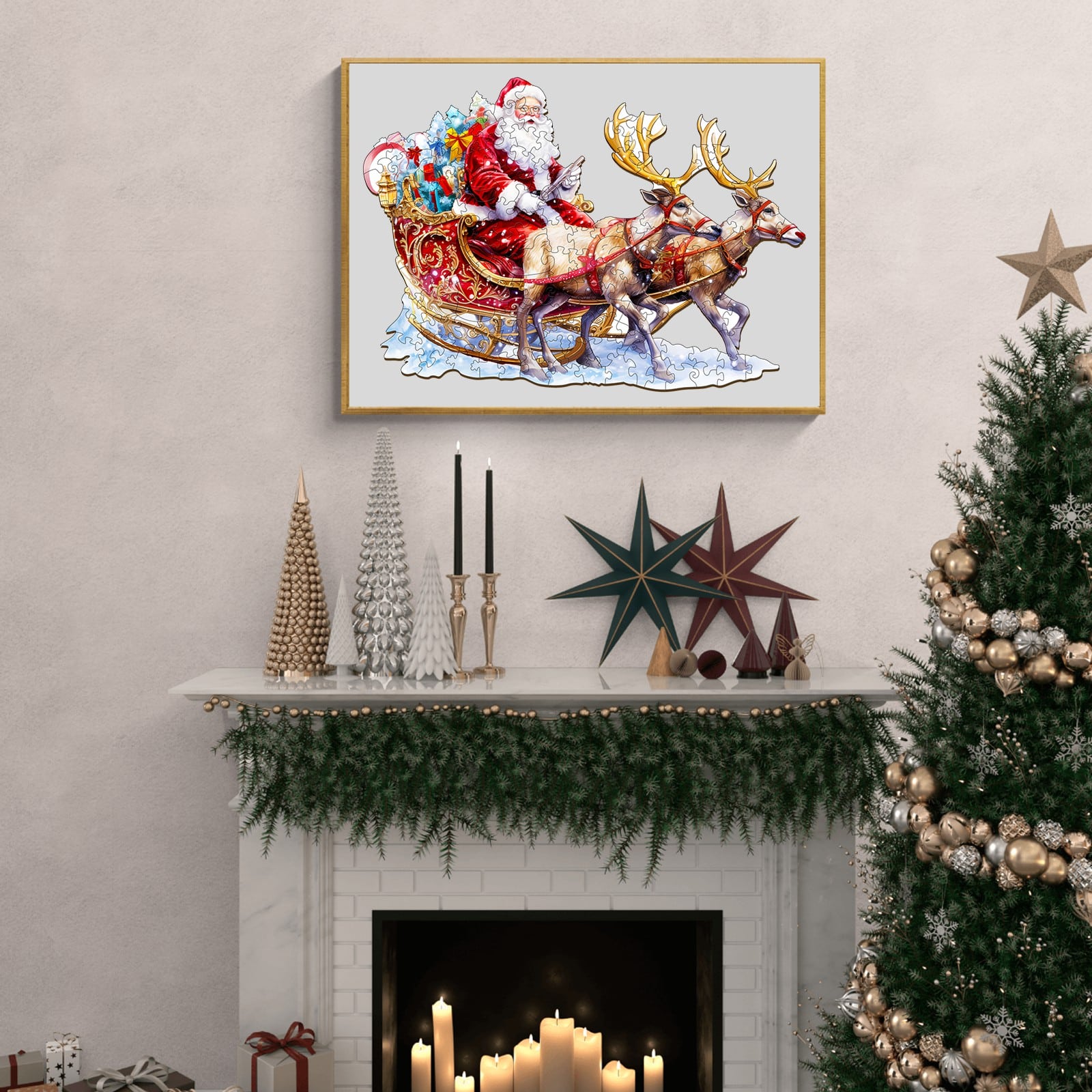Wooden Jigsaw Puzzle - Santa and Rudolph - Image 8