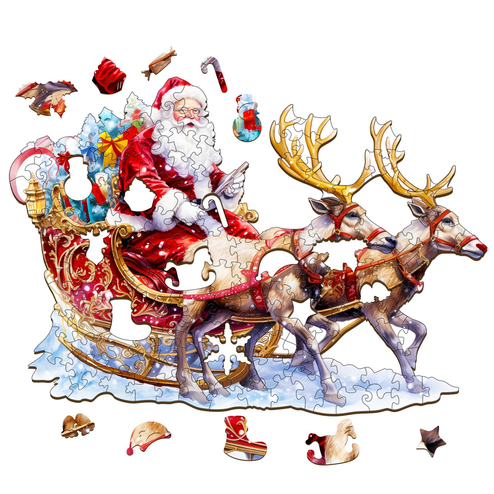 Wooden Jigsaw Puzzle - Santa and Rudolph - Image 2