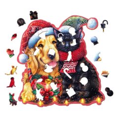 Alternative view of Wooden Jigsaw Puzzle - Warm Christmas pets