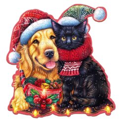 Wooden Jigsaw Puzzle - Warm Christmas pets
