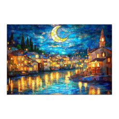 Wooden Jigsaw Puzzle-Stained glass starry night 2