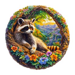 Wooden Jigsaw Puzzle -  Raccoon Bliss
