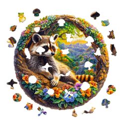 Alternative view of Wooden Jigsaw Puzzle -  Raccoon Bliss