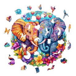 Alternative view of Wooden Jigsaw Puzzle - Snuggling elephant