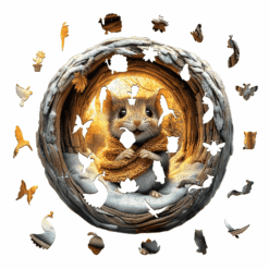 Alternative view of Wooden Jigsaw Puzzle - cute mouse with scarf