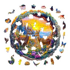 Alternative view of Wooden Jigsaw Puzzle - deer in the sunset