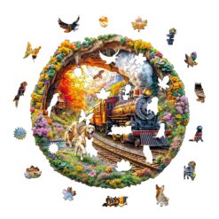 Alternative view of Wooden Jigsaw Puzzle - dogs Chasing Train