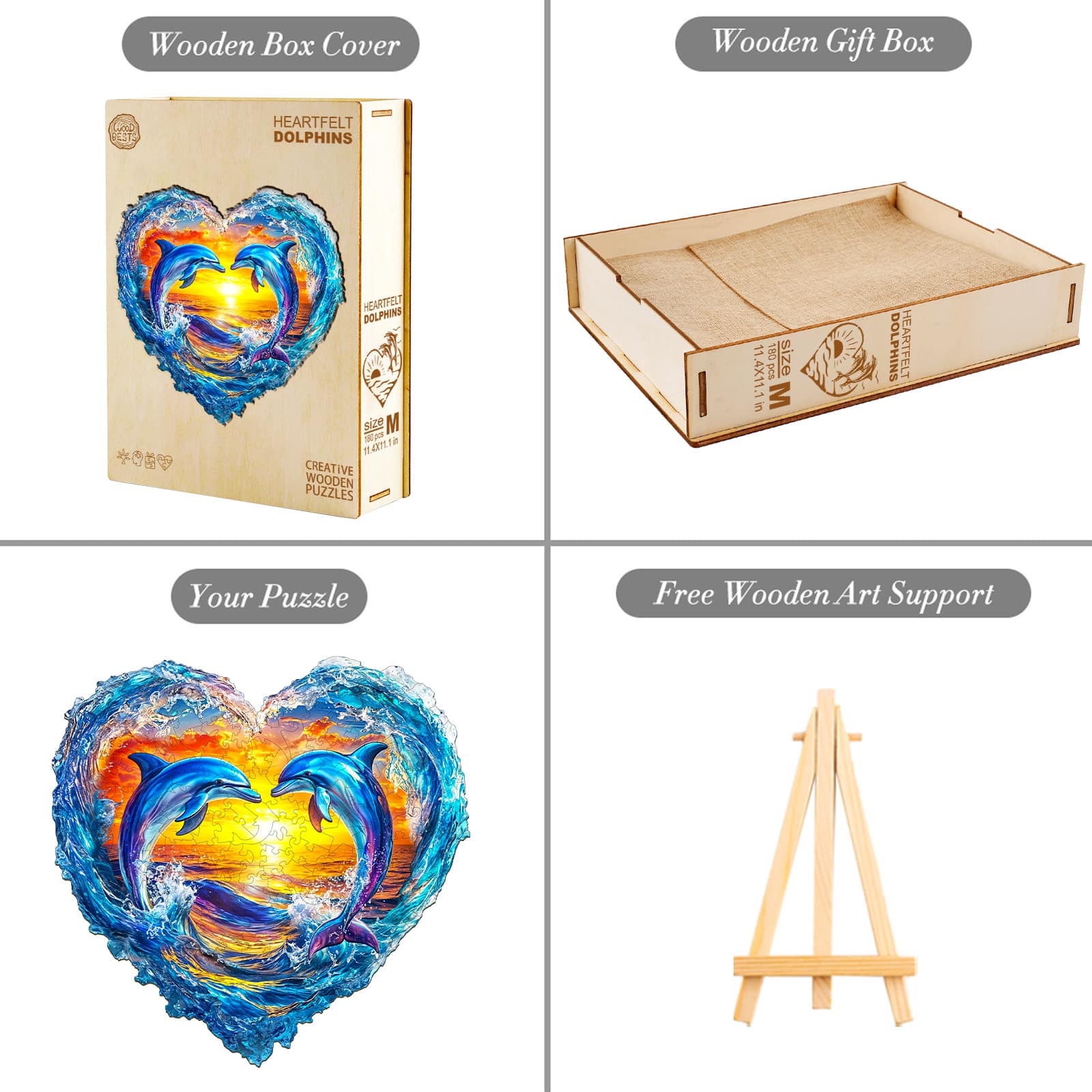 Wooden Jigsaw Puzzle - Heartfelt Dolphins - Image 4