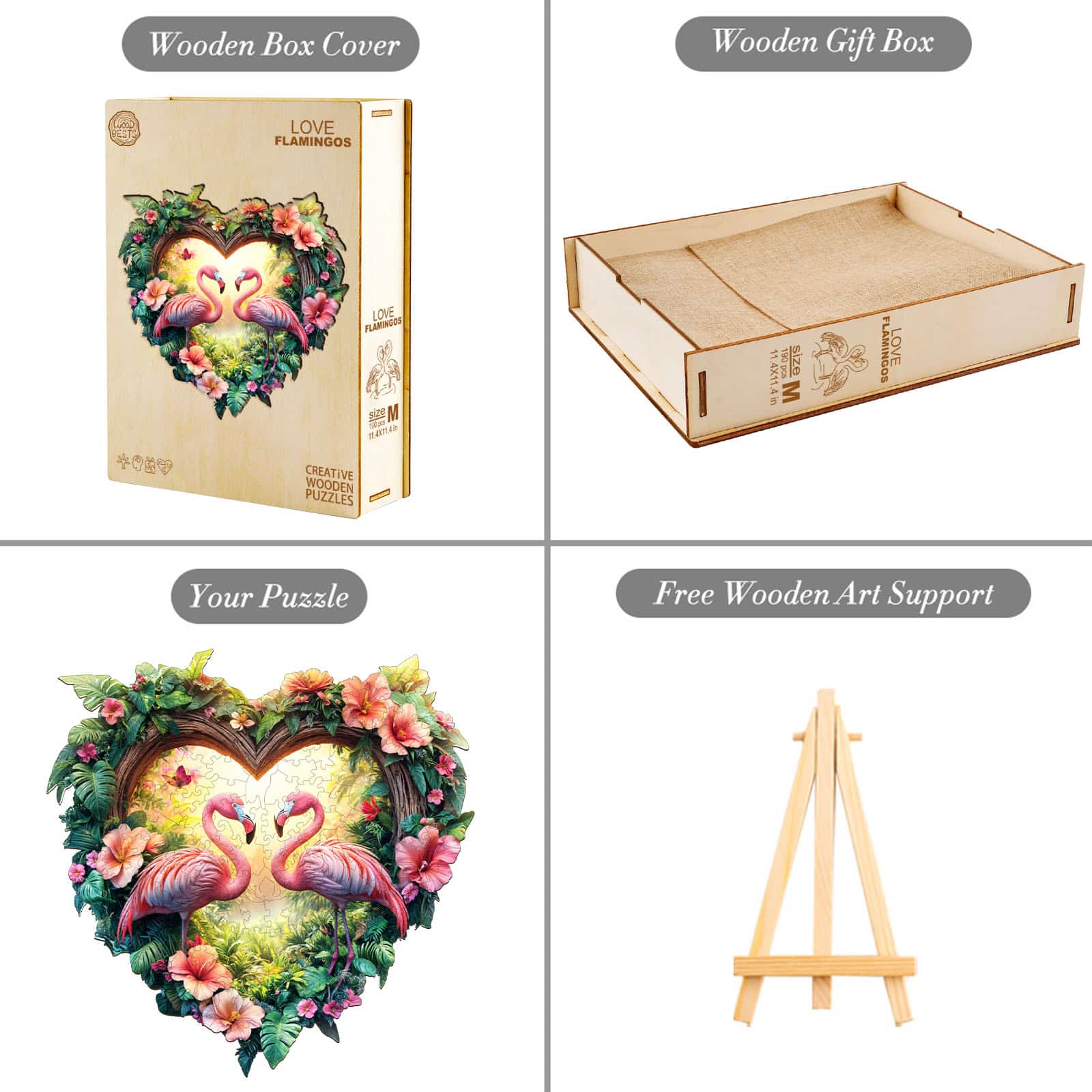 Wooden Jigsaw Puzzle - Love Flamingos - Image 3