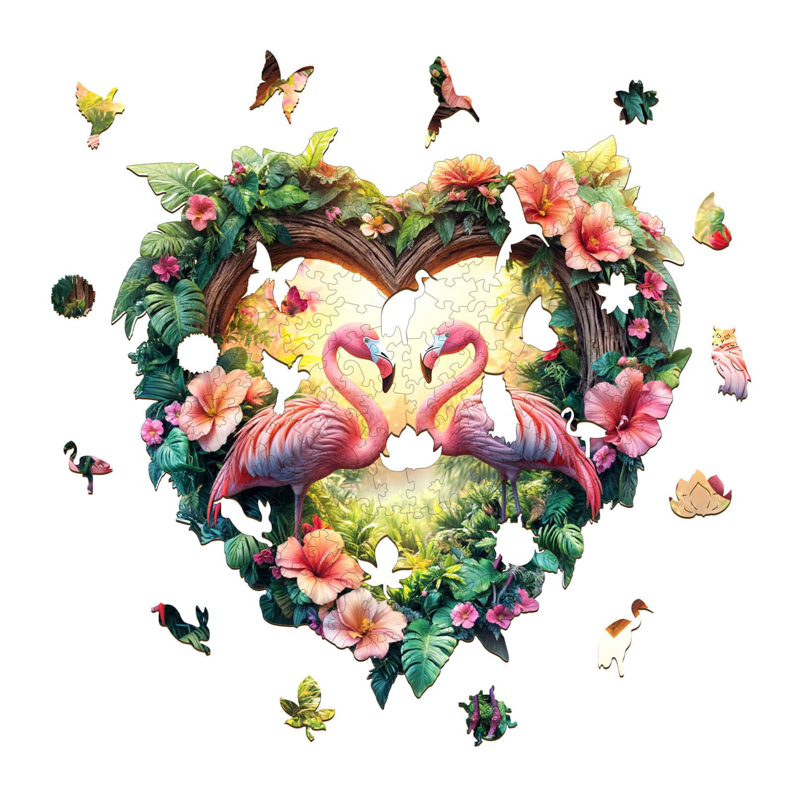Wooden Jigsaw Puzzle - Love Flamingos - Image 2
