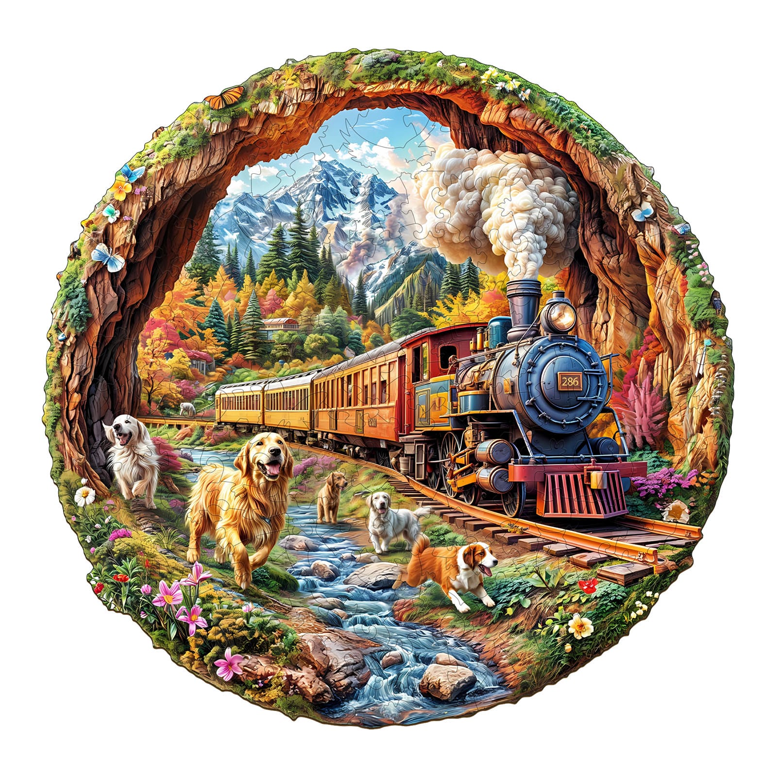 Wooden Jigsaw Puzzle -Racing The Train-1