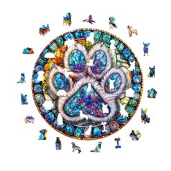 Alternative view of Wooden Jigsaw Puzzle - Stained glass paw prints