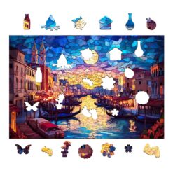 Alternative view of Wooden Jigsaw Puzzle - Stained glass starry night