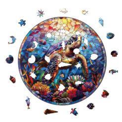 Alternative view of Wooden Jigsaw Puzzle - Stained glass turtle
