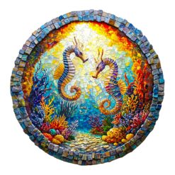 Wooden Jigsaw Puzzle - vibrant seahorses