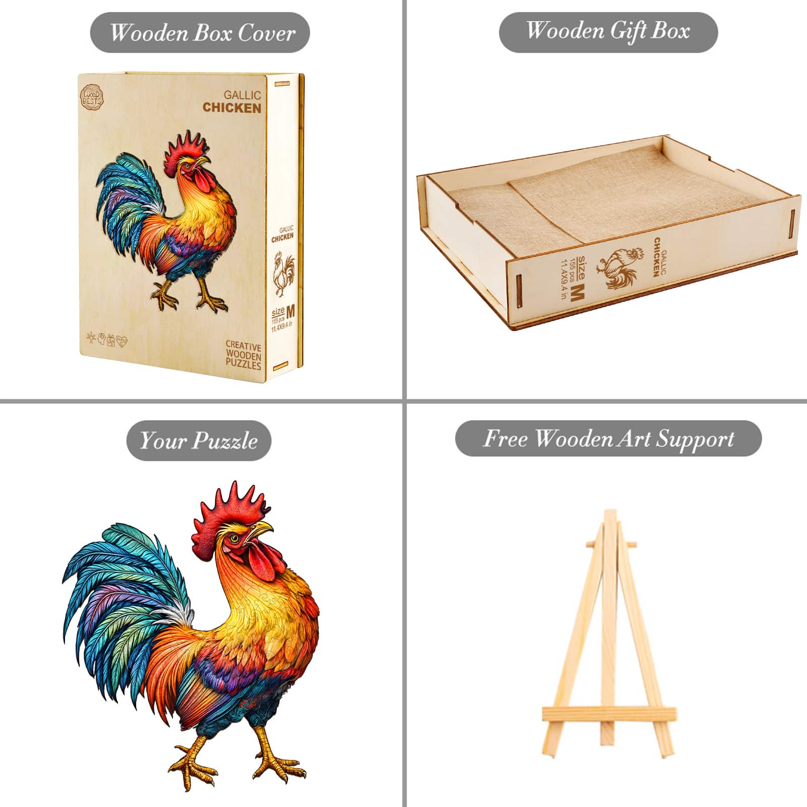 Wooden Jigsaw Puzzle - colored Rooster - Image 5