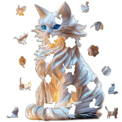 Alternative view of Wooden Jigsaw Puzzle - Enchanting White Cat
