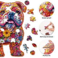 Alternative view of Wooden Jigsaw Puzzle - Floral Bulldog