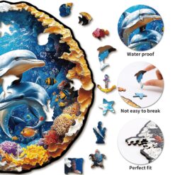 Alternative view of Wooden Jigsaw Puzzle - Underwater Dolphin Paradise