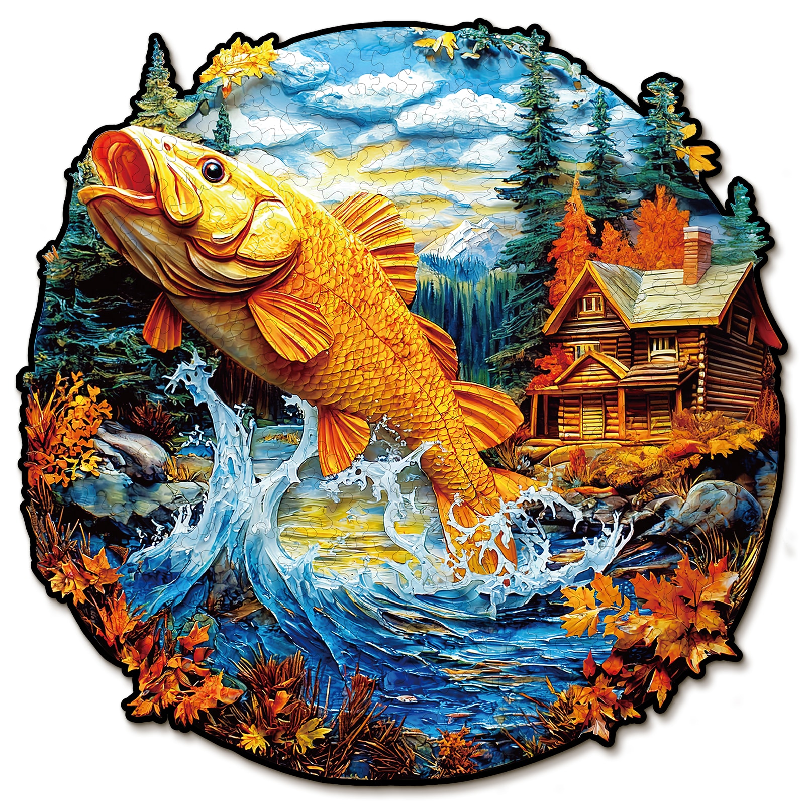 Wooden Jigsaw Puzzle - Vibrant Jumping Fish