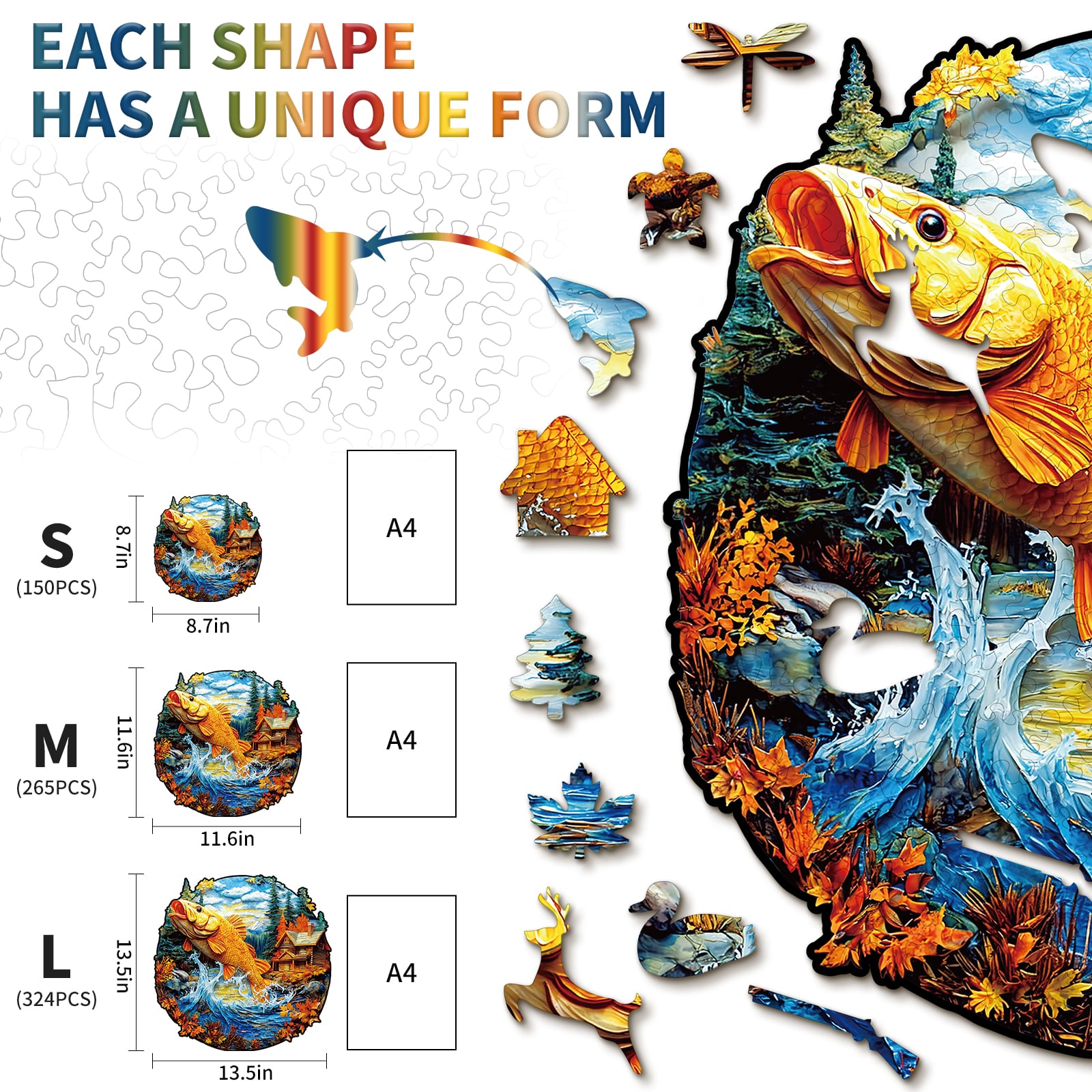 Wooden Jigsaw Puzzle - Vibrant Jumping Fish - Image 3