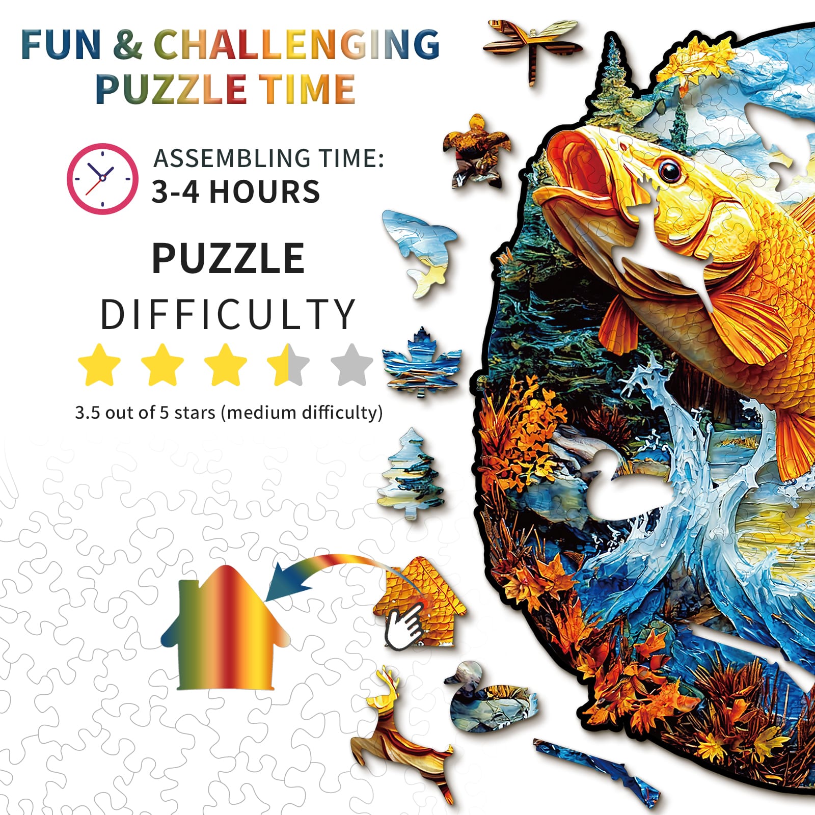 Wooden Jigsaw Puzzle - Vibrant Jumping Fish - Image 4