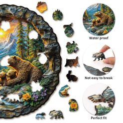 Alternative view of Wooden Jigsaw Puzzle - Mountain Bears Retreat