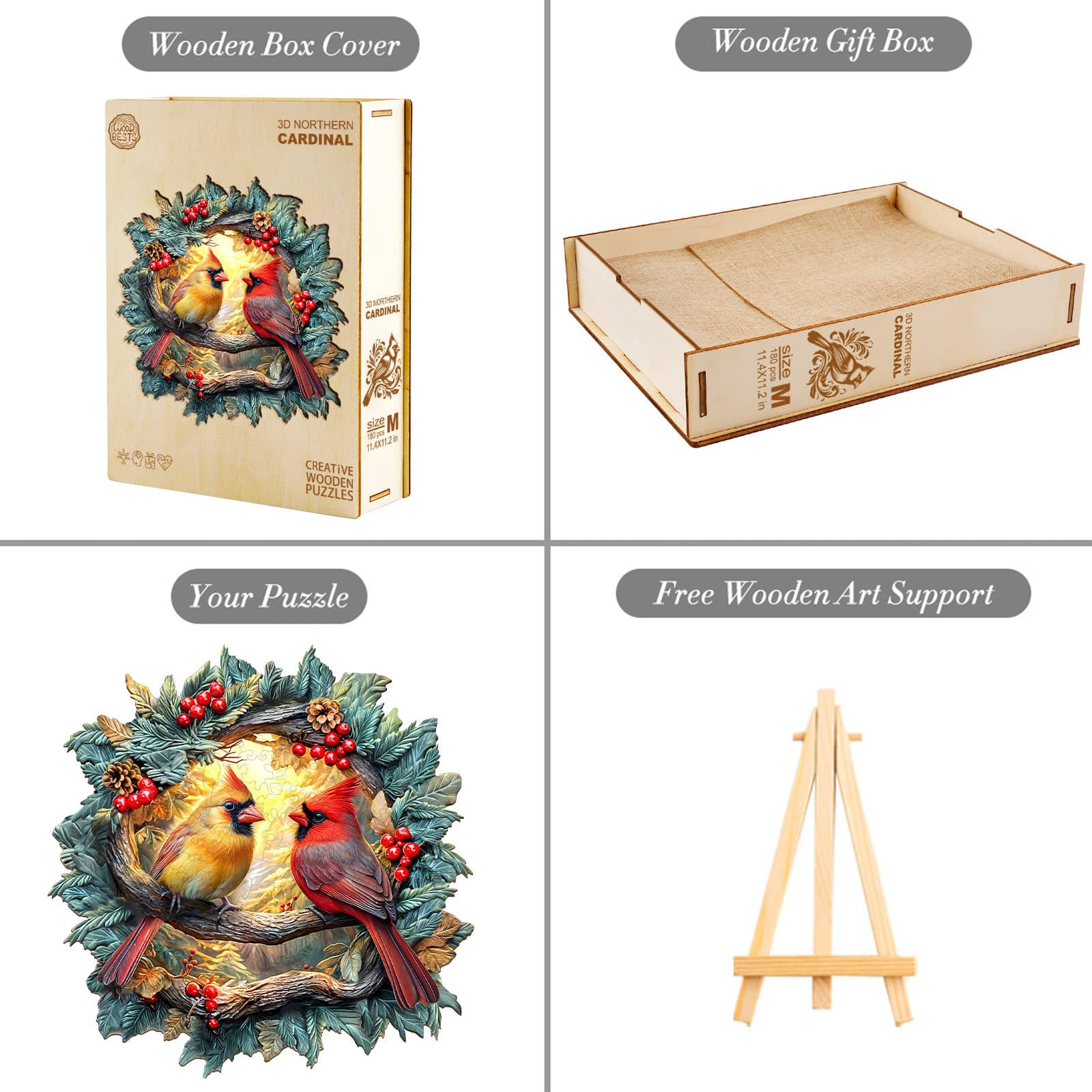 Wooden Jigsaw Puzzle - 3D Northern cardinal - Image 4