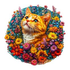 Wooden Jigsaw Puzzle - Cat in Flowers