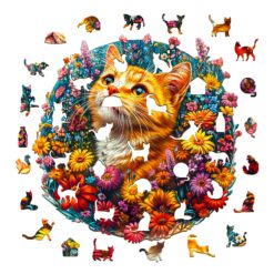Alternative view of Wooden Jigsaw Puzzle - Cat in Flowers