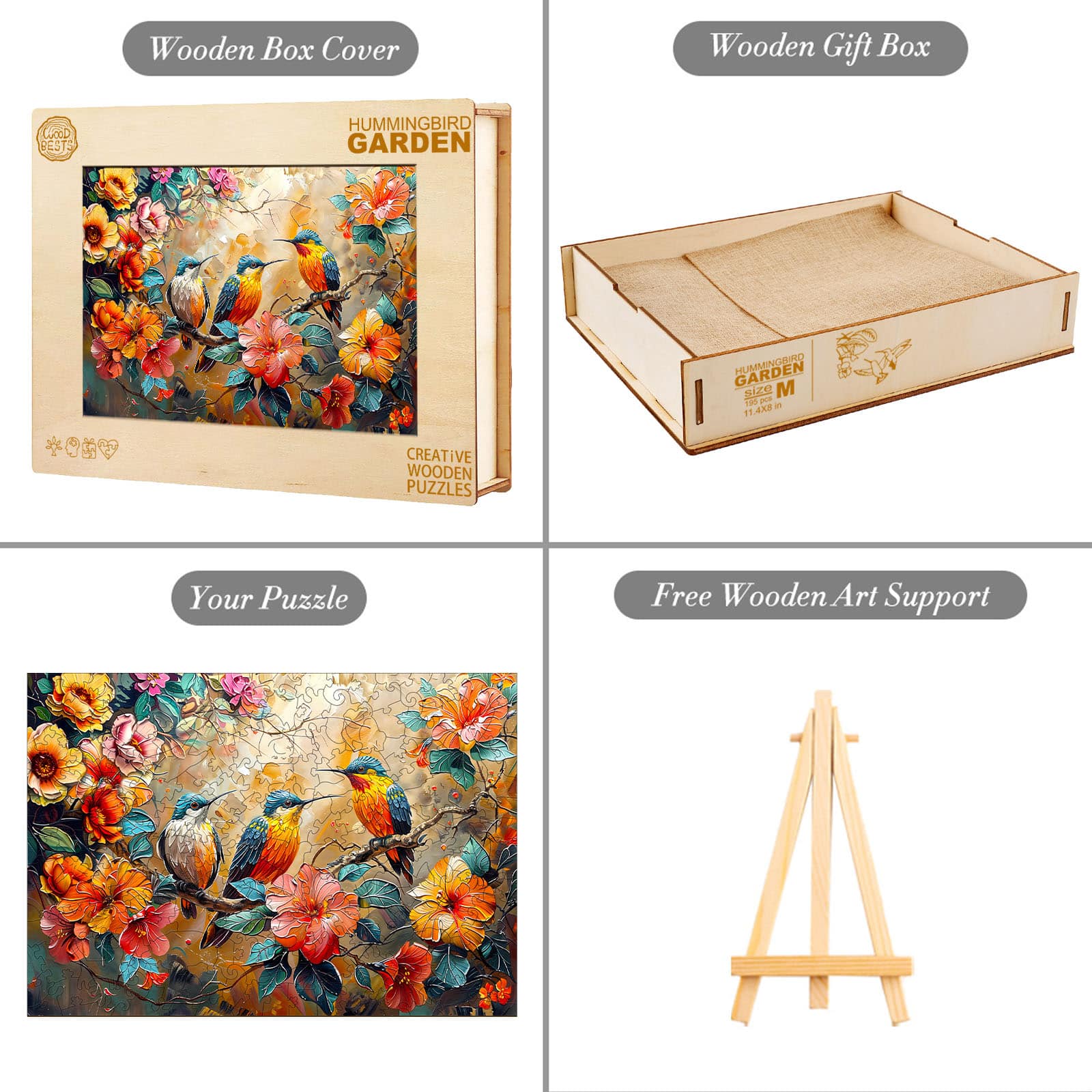 Wooden Jigsaw Puzzle - Hummingbird Garden - Image 5