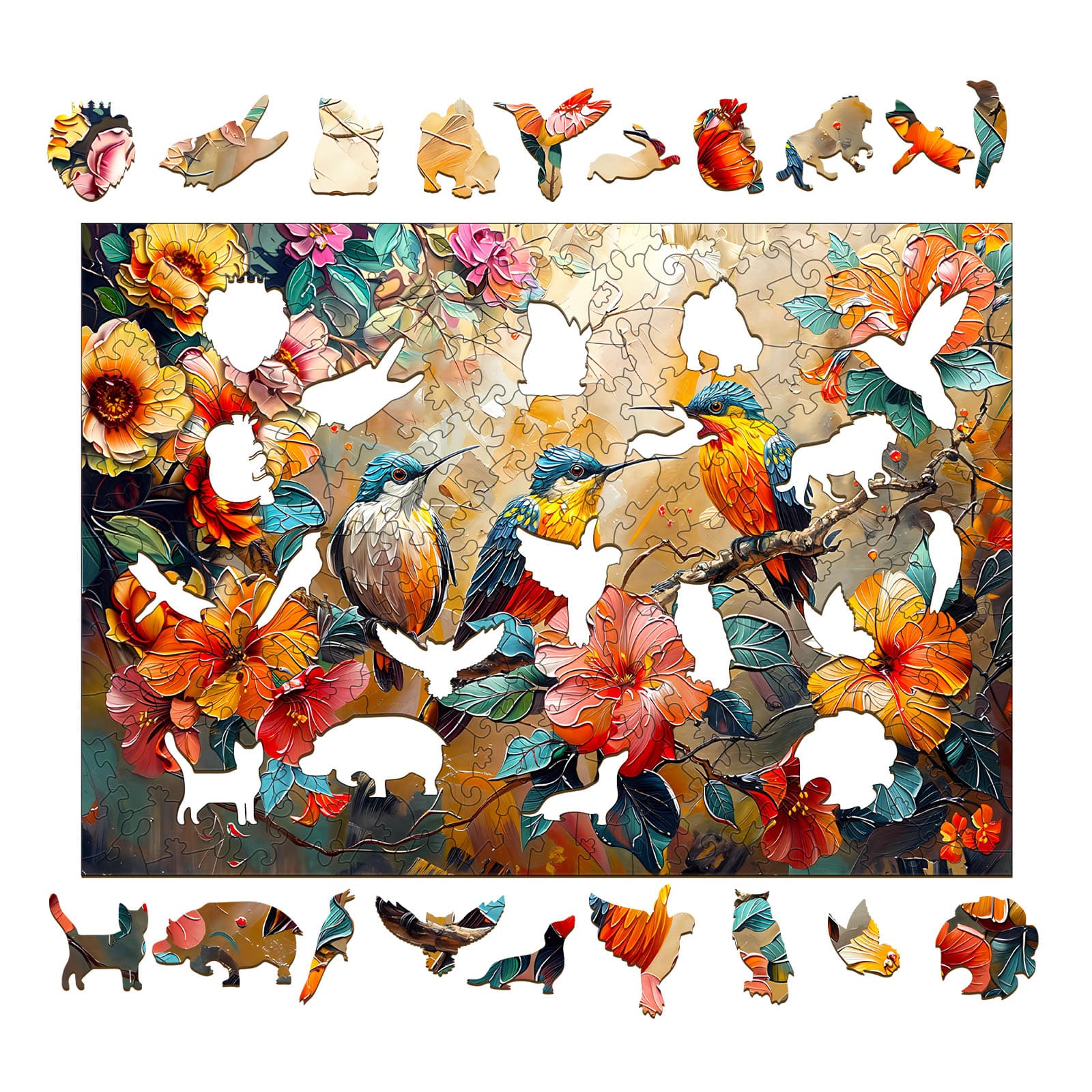 Wooden Jigsaw Puzzle - Hummingbird Garden - Image 2