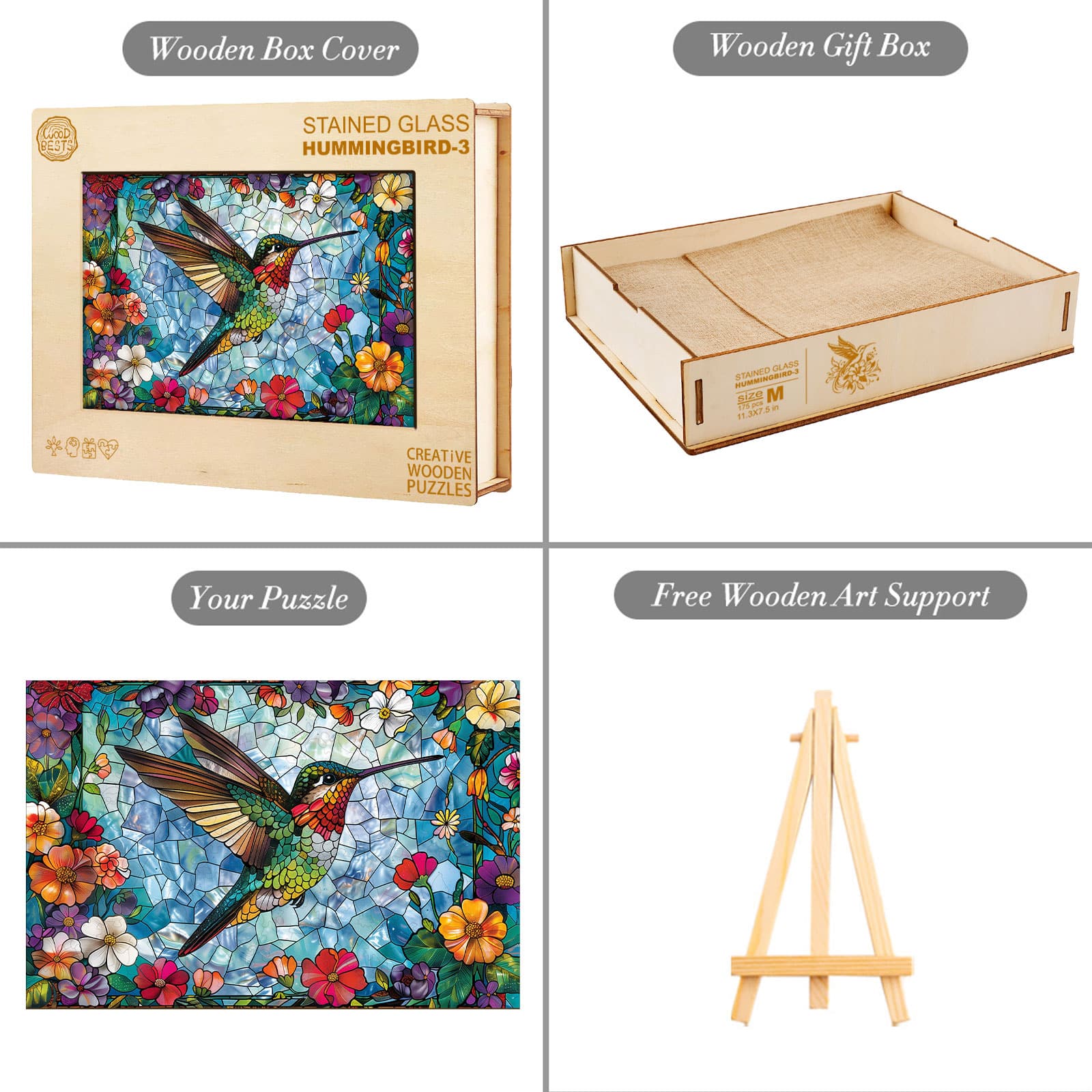 Wooden Jigsaw Puzzle - stained glass hummingbird 3 - Image 5