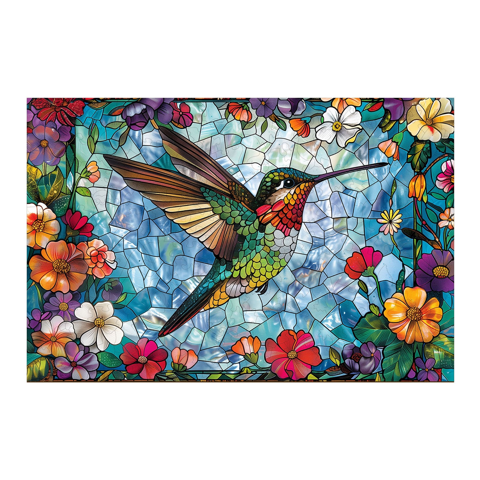 Wooden Jigsaw Puzzle - stained glass hummingbird 3