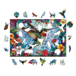 Alternative view of Wooden Jigsaw Puzzle - stained glass hummingbird 3