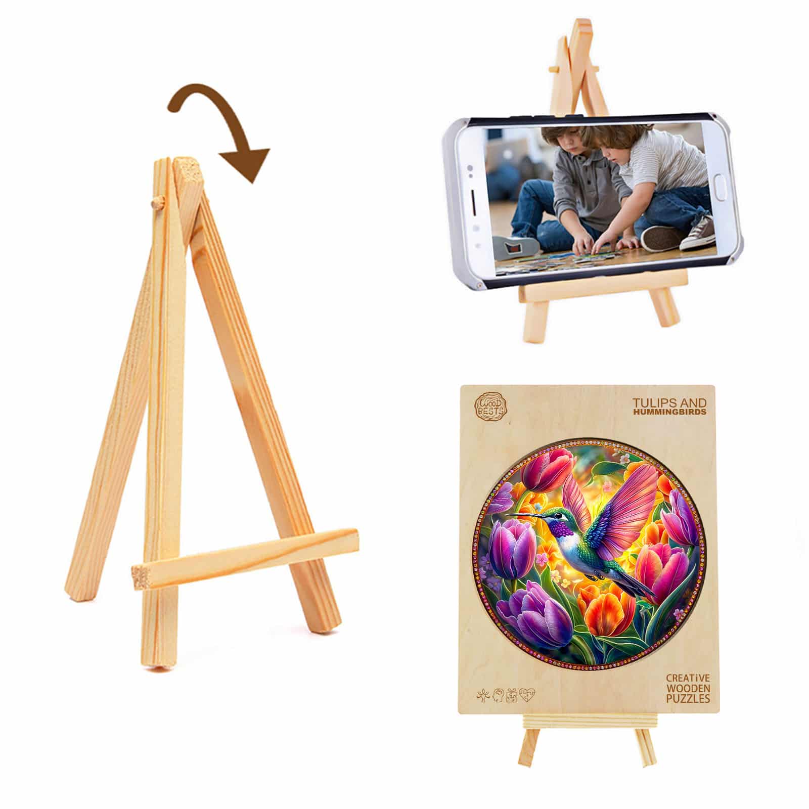 Wooden Jigsaw Puzzle - Tulips and hummingbirds - Image 4