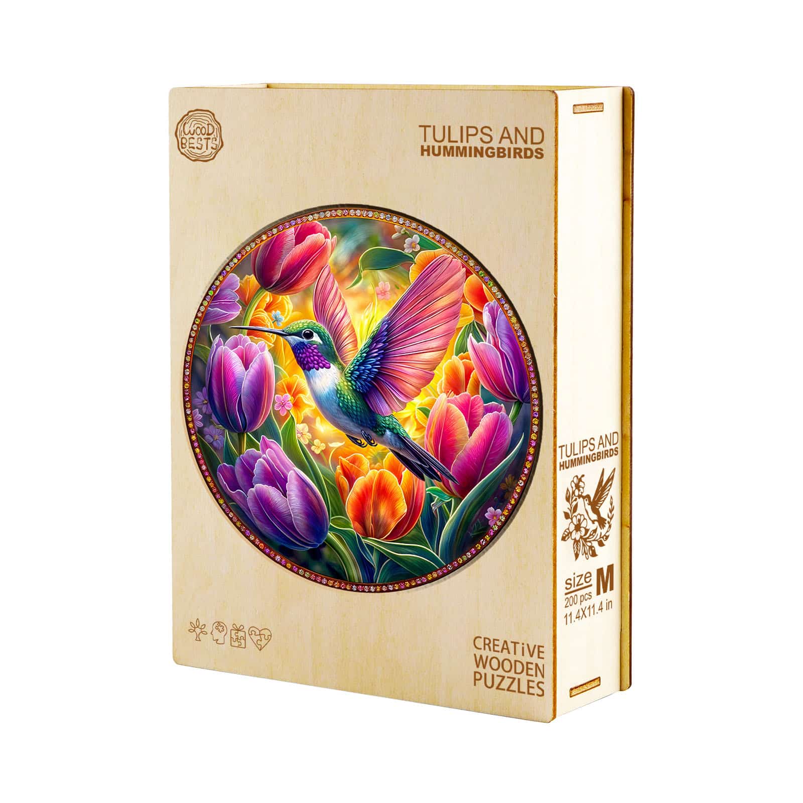 Wooden Jigsaw Puzzle - Tulips and hummingbirds - Image 3
