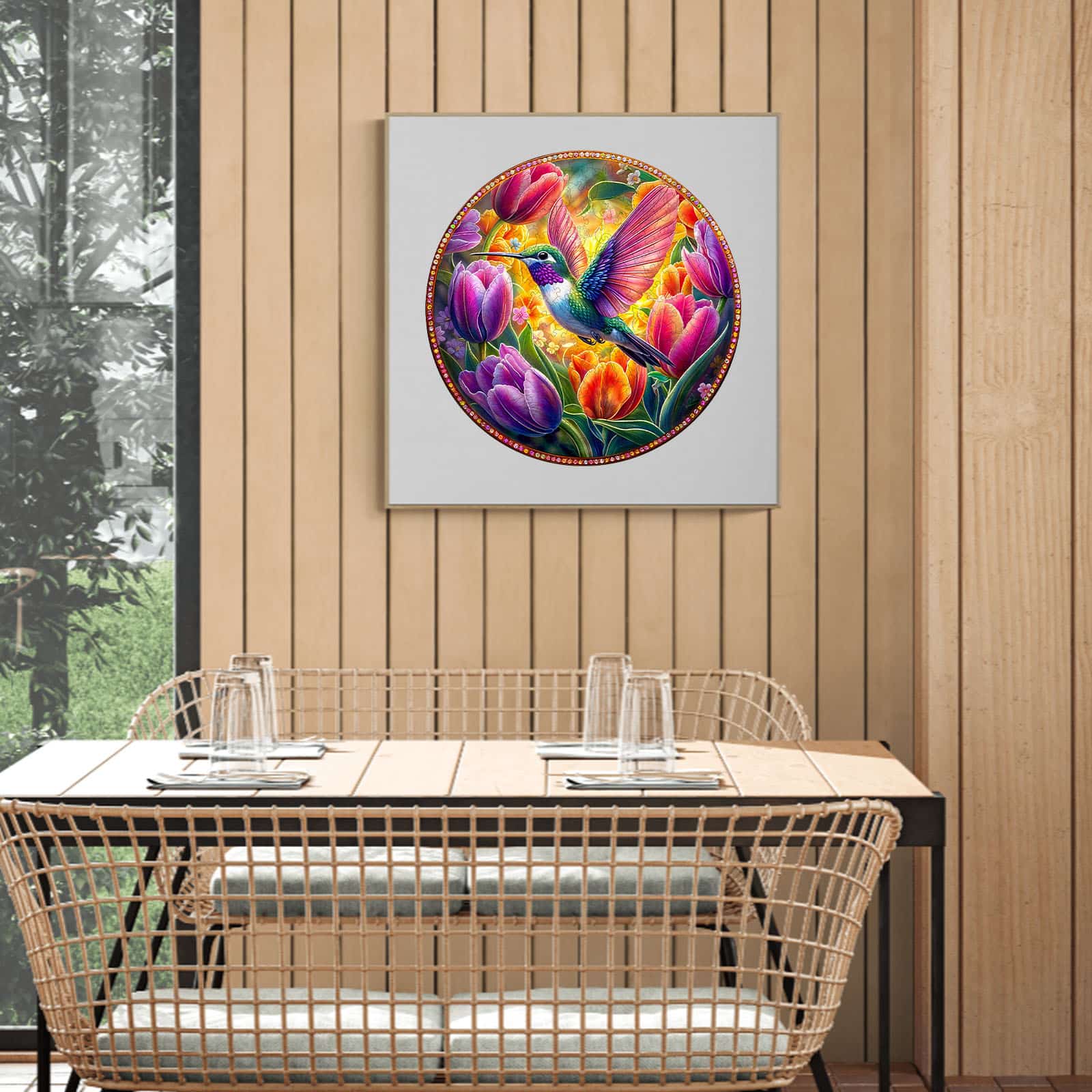 Wooden Jigsaw Puzzle - Tulips and hummingbirds - Image 8