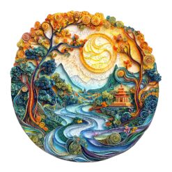 Wooden Jigsaw Puzzle - 3D Colored paper sculpture landscape