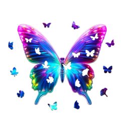 Alternative view of Wooden Jigsaw Puzzle - Fluorescent Butterfly