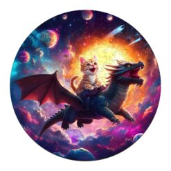 Wooden Jigsaw Puzzle - kitten riding dragon