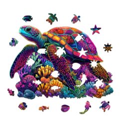 Alternative view of Wooden Jigsaw Puzzle - Luminous Turtle