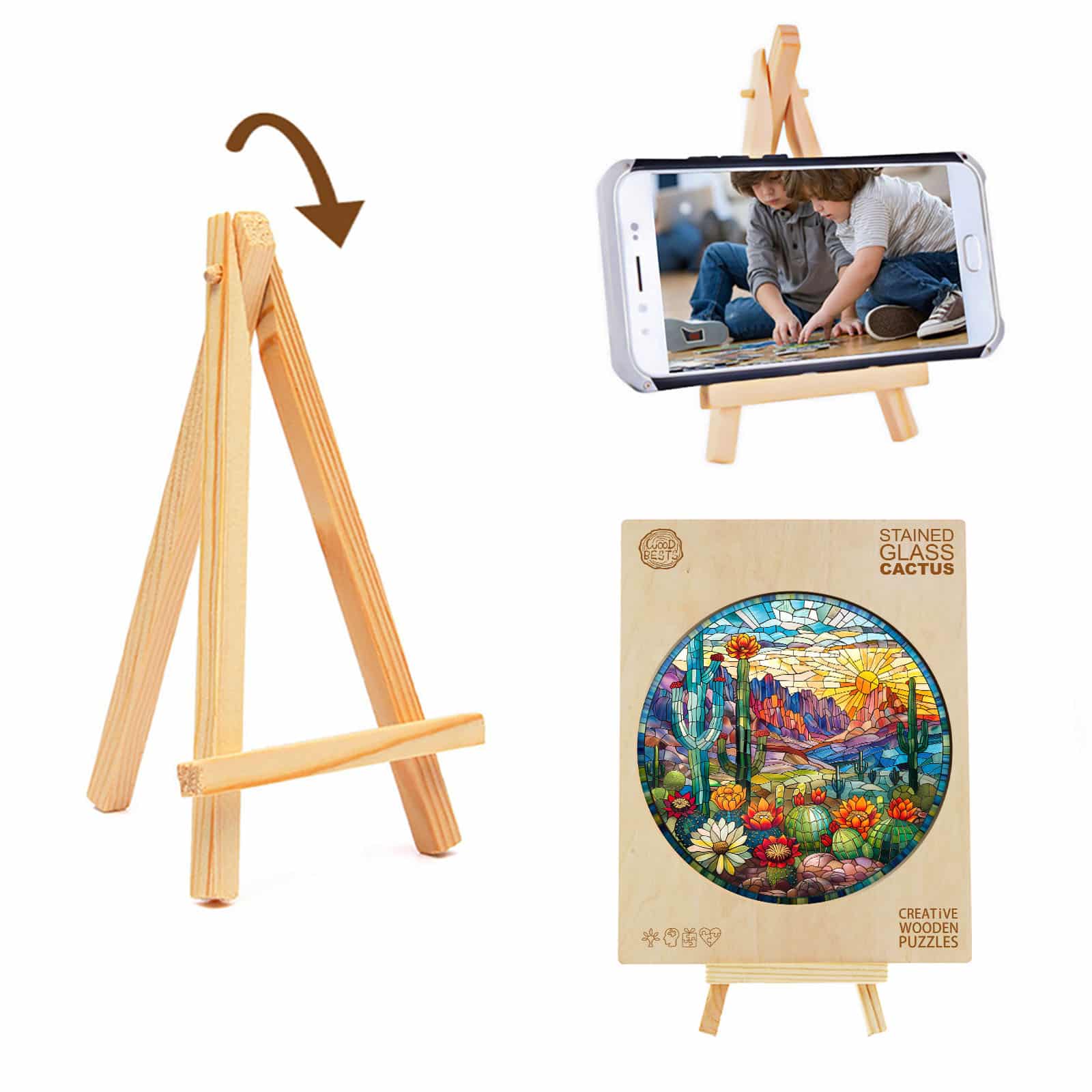 Wooden Jigsaw Puzzle - Stained Glass Cactus - Image 5