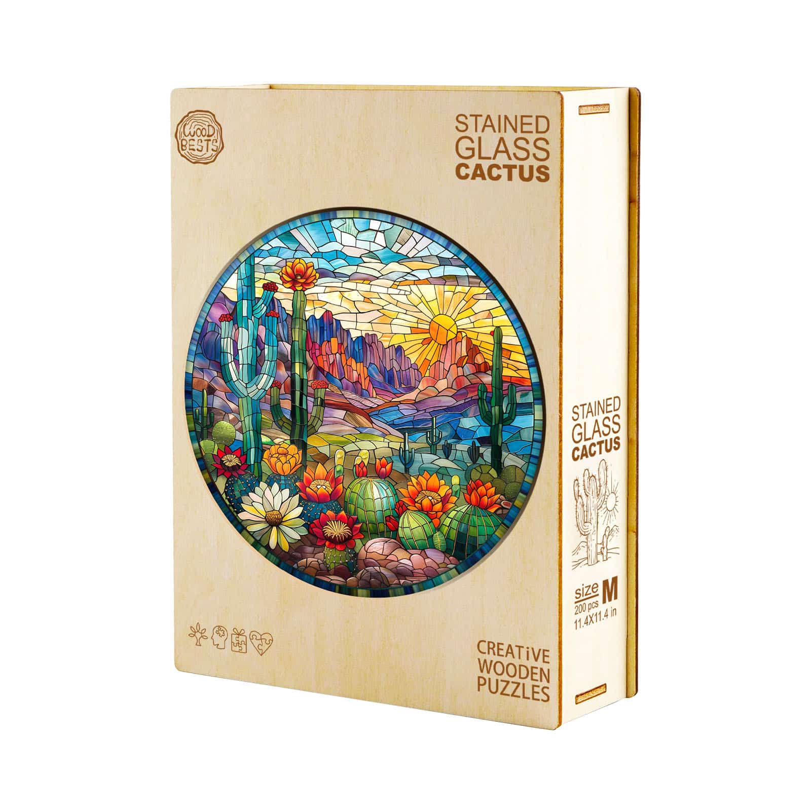 Wooden Jigsaw Puzzle - Stained Glass Cactus - Image 3